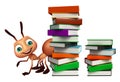 cute Ant cartoon character with book stack Royalty Free Stock Photo