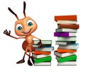 cute Ant cartoon character with book stack Royalty Free Stock Photo