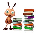 cute Ant cartoon character with book stack Royalty Free Stock Photo