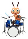 cute Ant cartoon character with drum Royalty Free Stock Photo