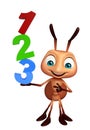 cute Ant cartoon character with 123 sign