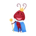 Cute Ant Character Wearing King Cloak and Crown Vector Illustration