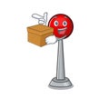 Cute antenna cartoon character having a box