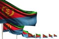 Cute anthem day flag 3d illustration - many Eritrea flags placed diagonal isolated on white with space for your content