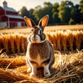 Cute anthropomorphic bunny rabbit farmer with straw hat, cartoon concept