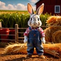 Cute anthropomorphic bunny rabbit farmer with straw hat, cartoon concept