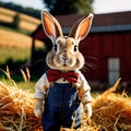 Cute anthropomorphic bunny rabbit farmer with straw hat, cartoon concept