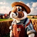 Cute anthropomorphic bunny rabbit farmer with straw hat, cartoon concept