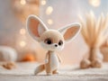 A cute, anthropomorphic fennec fox in a soft pastel palette, standing on a textured surface amidst small round objects Royalty Free Stock Photo