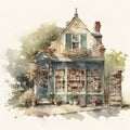 Cute antique shop. AI generative watercolor illustration.