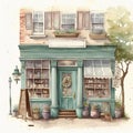 Cute antique shop. AI generative watercolor illustration
