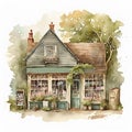 Cute antique shop. AI generative watercolor illustration