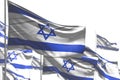 Wonderful many Israel flags are waving isolated on white - illustration with bokeh - any feast flag 3d illustration
