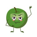Cute apple character with face and emotions, arms and legs. The funny or sad hero, green fruit Royalty Free Stock Photo