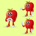 Cute apple characters making playful hand signs