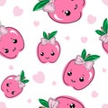 Cute apple fruit kawaii face seamless pattern, abstract repeated cartoon background, vector illustration Royalty Free Stock Photo