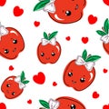 Cute apple fruit kawaii face seamless pattern, abstract repeated cartoon background, vector illustration Royalty Free Stock Photo