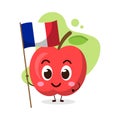 Cute apple hold the flag of france.cute vector illustration