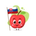 Cute apple hold the flag of Slovakia.cute vector illustration