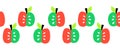 Cute apples seamless vector border. Repeating pattern with Scandinavian style apple red green. Drawn fruit banner design