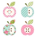 Cute apples with seeds or as a character as retro fabric applique