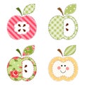 Cute apples with seeds or as a character as retro fabric applique