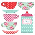 Cute applique of tea cups and stuff as retro elements for tea party Royalty Free Stock Photo