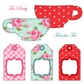 Cute applique of tea cups and stuff as retro elements for tea party Royalty Free Stock Photo