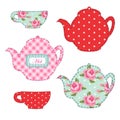 Cute applique of tea cups and stuff as retro elements for tea party Royalty Free Stock Photo