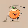 cute apricot cartoon character jumping rope, cartoon style, modern simple illustration