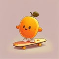 cute apricot cartoon character on a skateboard, cartoon style, modern simple illustration