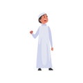 Cute Arab Boy in White Traditional Muslim Clothes Vector Illustration