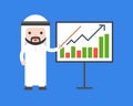 Cute arab business man present bar chart,company income increase