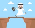 Cute arab businessman cross cliff by bridge, business situation