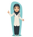 Cute Arab Doctor with Pill Medicine in Hand Forefinger up Advice Preaching Admonition Female Girl Character Isolated Royalty Free Stock Photo