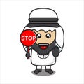 cute arab male mascot with stop sign