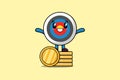 Cute Archery target standing in stacked gold coin Royalty Free Stock Photo