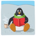 Cute arctic penguin who reads