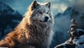 Cute arctic wolf sitting in snowy forest, looking at camera generated by AI Royalty Free Stock Photo