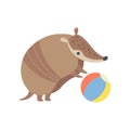 Cute Armadillo Playing with Ball, Adorable Pleistocene Animal Cartoon Character Vector Illustration Royalty Free Stock Photo