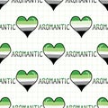 Cute aromantic heart with text cartoon seamless vector pattern. Hand drawn isolated pride flag for LGBTQ blog. Gay love