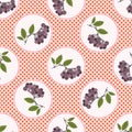 Cute aronia berries polka dot vector illustration. Seamless repeating pattern.