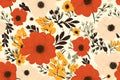 cute art of Textile Designs seamless orange white flowers leaf fabric pattern background wallpaper Royalty Free Stock Photo