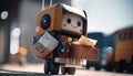 Artificial Intelligence Robot delivering packages. Futuristic e-commerce online shopping.