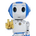Cute artificial intelligence robot with gold coins
