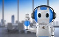 Cute artificial intelligence robot with headset