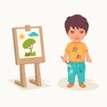 cute artist boy, children painting, vector illustration Royalty Free Stock Photo