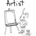 Cute artist rabit painting on canvas line