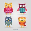 Cute artistic owls vector set