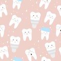 Cute ÃÂartoon teeth. Dental personage vector illustration. Kid dental design. Hand drawn Vector Seamless Pattern. Wallpaper.